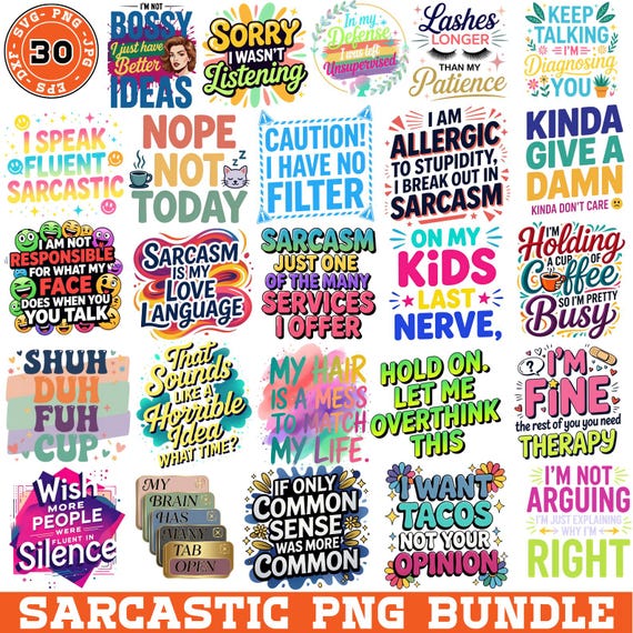 Sarcastic PNG Bundle, Sarcastic Quotes, Funny Sarcastic Svg, Sublimation Designs, Sarcastic Keychain PNG, Sarcasm Png, Digital Download