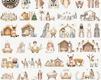 Nativity scene Watercolor clipart, Nativity Character Clipart, Watercolor Nativity, Manger scene png, Christmas Manger Scene, Cute Nativity
