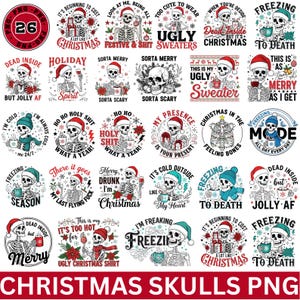 Christmas Skulls Png Bundle, Christmas skeleton Png, Christmas Png, Funny Christmas Humor Png, Funny Christmas Png, Santa Skeleton Graphics