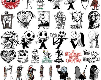ナイトメアー・ビフォア・クリスマス SVG バンドル、ナイトメア SVG ベクター、ジャック・スケリントン SVG、ジャックとサリーのパターン、デジタルダウンロード、カットファイル