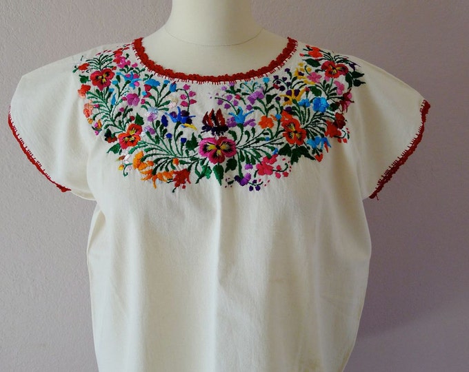 Mexican Embroidered Blouse Oaxaca San Antonino Simple Cotton - Etsy