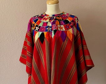 Rare Collectors Guatemalan ceremonial cofradila huipil Patzun silk embroidery vintage 60'a wall hanging 46" wide x 48"Long