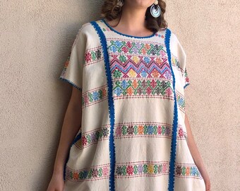 Tunic Dress Hand Loomed Amuzgos Authentic Huipil Dress Hand Embroidered