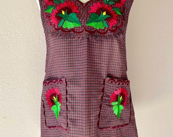 Oaxaca Zapotec apron mandile embroidered -Mexico Burgundy/ RED size 34 Small