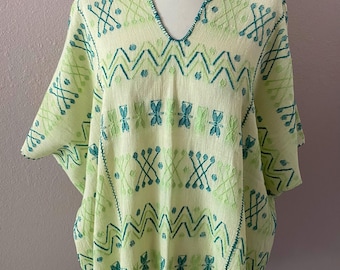 Guatemalan handwoven off-white gauze cotton Huipil WIDE blouse with Coban patterns elegant resort Light + COOL 35"W x 25"L O/S