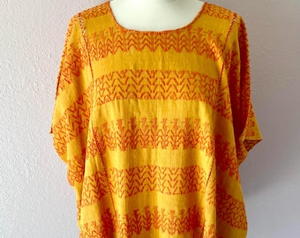 Guatemalan handwoven Gold/Orange cotton Huipil WIDE blouse with Coban patterns elegant resort Light + COOL 34"W x 25"L O/S