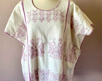 Collectors Oaxacan huipil wide tunic Tixinda RARE snail dye handwoven Mixteco Coasal Oaxaca 31"wide x 30"long