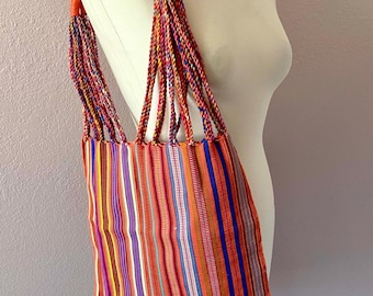 Chiapas handwoven striped carrying bagBright stripes....shoulder 16" x 16" Mexico