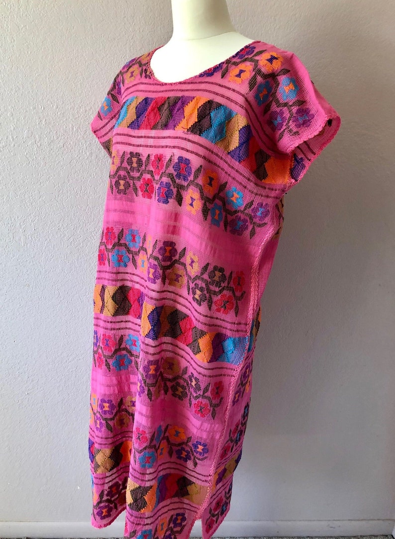 Coastal Oaxacan handwoven huipil gauze bata dress Kaftan Amuzgo Rosa Mexicana boho resort cover up 23 1/2 wide x 43long image 3