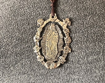 Guadalupe pendant Mexican Silver Contemporary desgin Virgin de Guadalupe SIGNED Oaxaca 2 1/2" x 1 3/4" FREE gift box and Mailing