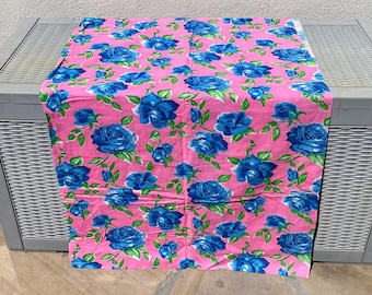 Mexican yardage vintage pieces - - Blue Rosas on Pink - sold separately - different sizes.