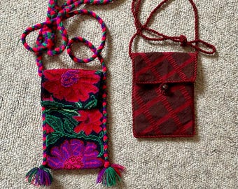 Ethnic phone pouches  - Chiapas embroidery & Guatemalan tapestry - Sold Separately  -  5 1/2" x 8" and 5 1/2" x 6" + neck straps