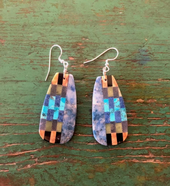 One Of The Most Talented Santo Domingo Inlay Turquoise Earrings One Of The Most Talented Santo Domingo Inlay Turquoise Earrings