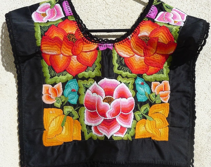 Vintage Mexico Oaxaca Embroidered Blksatin SMALL Huipil Blouse - Etsy