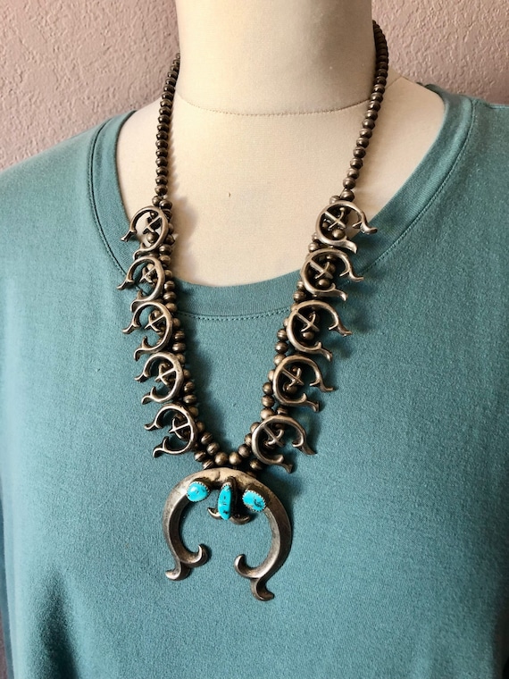 Rare Longer 32 Inch Vintage Navajo Turquoise Sterling Silver Necklace Rare Longer 32 Inch Vintage Navajo Turquoise Sterling Silver Necklace