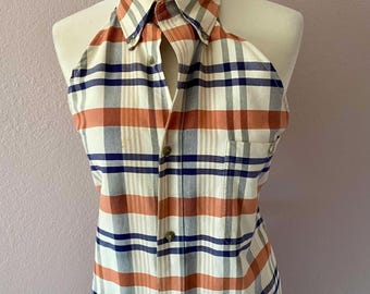 Up-cycled shirt Apron - plaid shirt sleeves as pocket - clever hostess gift OneSize - Hostess gift - creative dinner party