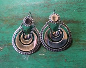 SALE Mexican silver LARGE arracada hoop earrings Oaxaca 3 tiers secure latch boho dynamic Fiesta drop 3 quot Free gift box FREE Shipping