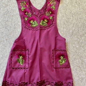 Oaxaca Zapotec apron/ mandile embroidered - Mexico Cranberry size 38 Medium