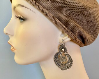 Oaxacan Filigree Classic silver / pearl drop arracada shape elegant traditional romantic drop 2 1/2&quot; -Free Gift Box & Shipping