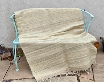 Chiapas Handspun handwoven wool blanket - handwoven natural rustic throw / single blanket off white - 40 1/2" wide x 72"long