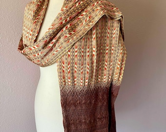 Collectors Vintage Caramelo rebozo seda/silk ikat classic elegant Santa Maria del Rio / Mexico 22"wide x 66' long 25"fringe Wedding Rebozo