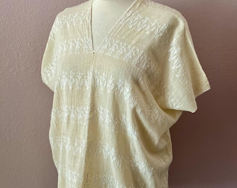 Guatemalan Cotton gauze Huipil  tunic Blouse: Coban Off white + patterns -Elegant Resort Style 25"wide x 26'Long