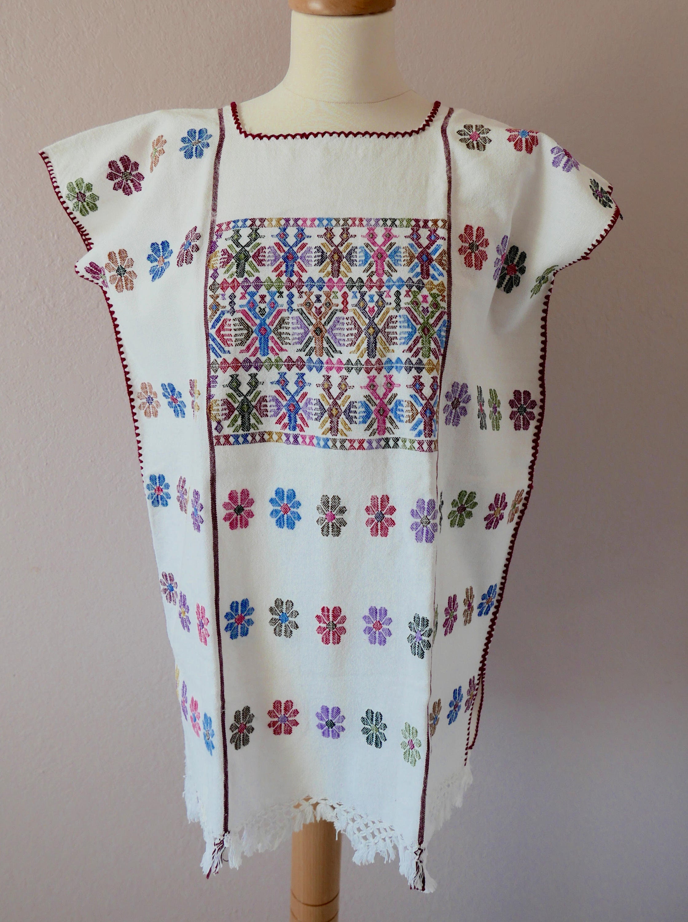 SALE Mexican huipil blouse handwoven white cotton muli color | Etsy
