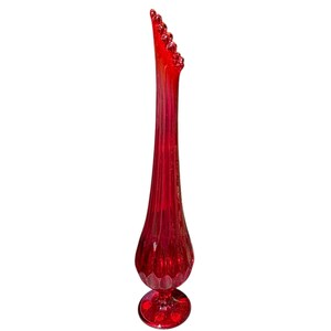 Vintage Fenton Glass Ruby Red 17” Tall Swung Thumbprint Vase Unmarked