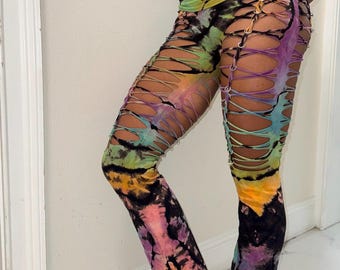 Pantalon tissé main tie-dye fendu • Festival Rave Flares