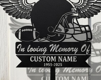 Aangepaste voetbal Memorial Garden Stake, gepersonaliseerd in Loving Memory Sign, sympathie cadeau voor voetbalfan, Remembrance Yard Art