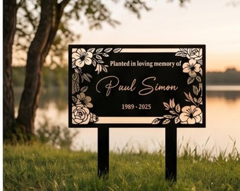 Custom Metal Memorial Grave Stake, Floral Remembrance Marker for Garden, Personalized Tribute Plaque, Sympathy Gift for Loss