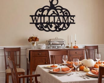 Custom Sign Pumpkin Fall, Family Name Sign Metal Art, Thanksgiving Wall Decor, Autumn Harvest Personalized Sign
