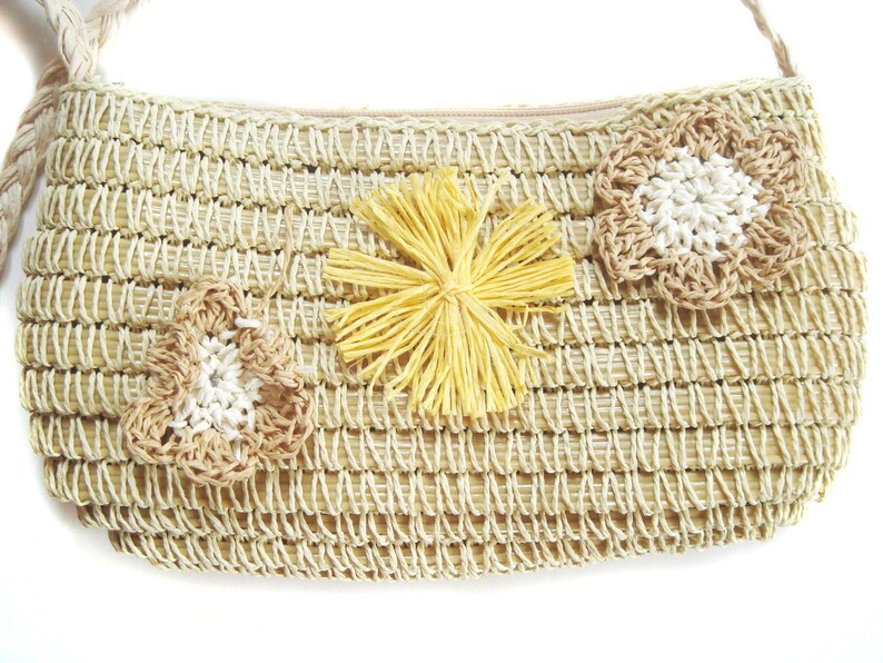 Beige Straw Crossbody Bag image 2