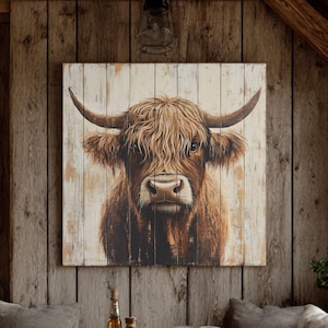 Highland Cow Canvas Print: Rustic Farmhouse Wall Art