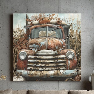 Arte em tela de caminhão de fazenda vintage: decoração de parede rústica