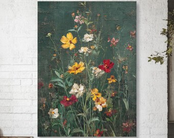 Lienzo rústico con flores silvestres: decoración floral vintage de pared