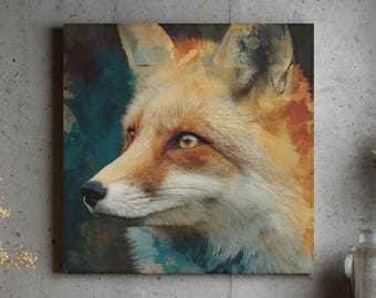 Lienzo rústico de zorro del bosque: decoración abstracta moderna de vida silvestre