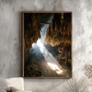 Canvaskunst rustieke tabaksschuur – boerderij vintage muurdecoratie