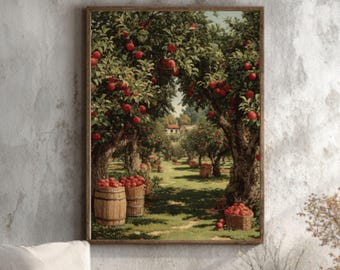 Vintage Apple Orchard Canvas Art – Rustic Farmhouse Autumn Decor