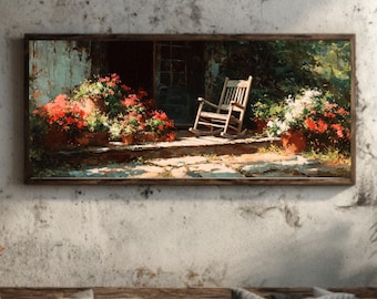 Farmhouse Porch Rocking Chair Canvas Art – Country Home Decor