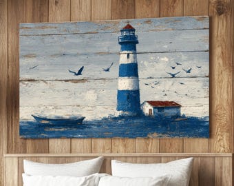 Rustikale Leuchtturm Leinwand Wandkunst: Küsten Bauernhaus Dekor