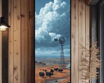 Texas Cattle Ranch Canvas Art – Rustic Western Windmill Landscape