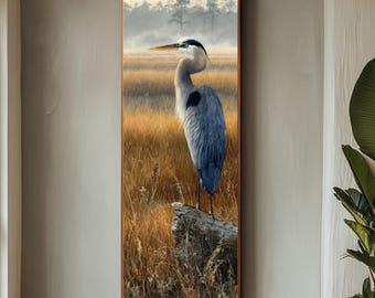 Canvaskunst rustieke reiger – aquarel moeraslandschap, ingelijste optie