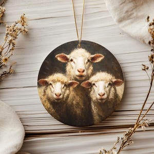 Three Sheep Ceramic Ornament – Rustic Farmhouse Holiday Decor