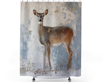Rustic Deer Shower Curtain: Woodland Cabin Bathroom Decor