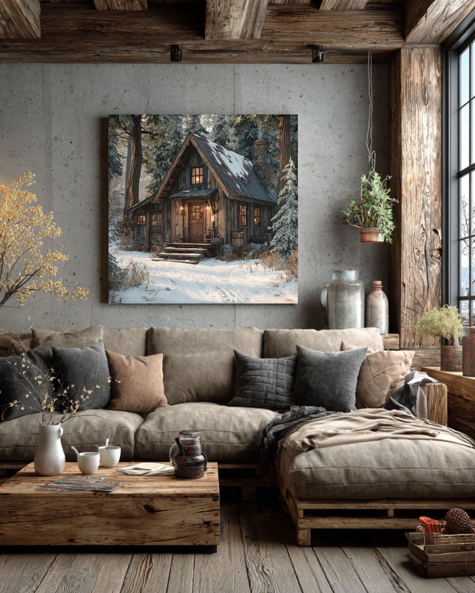 Rustic Christmas Cabin Canvas Art: Farmhouse Winter Lodge Decor - Etsy