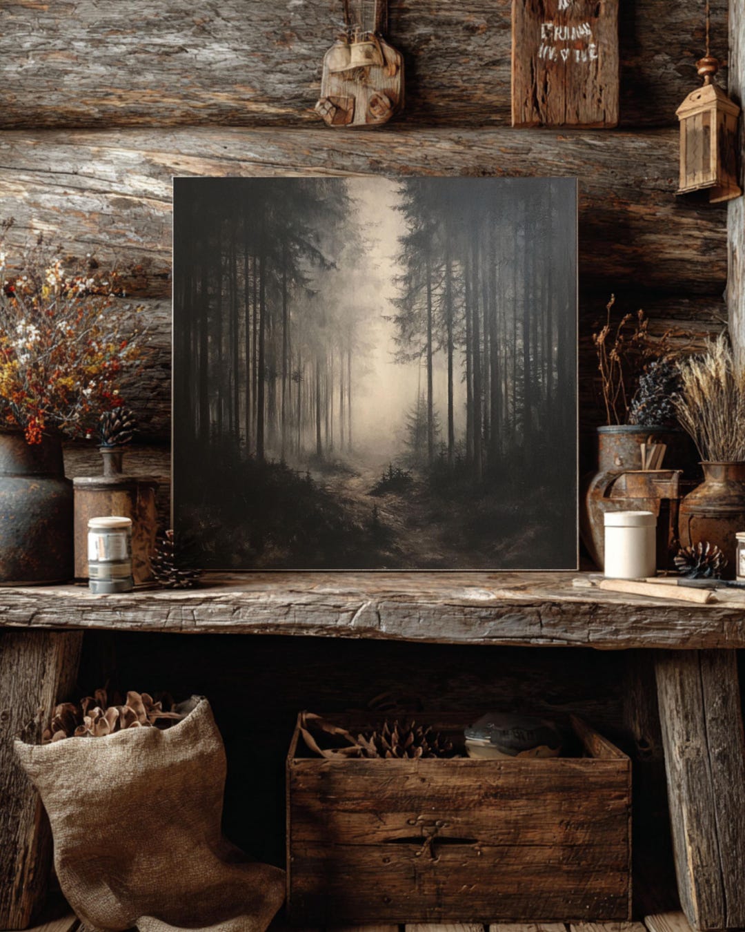 Misty Forest Canvas Print: Rustic Farmhouse Wall Art - Etsy