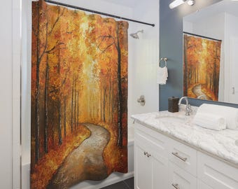 Rustic Autumn Forest Shower Curtain: Cabin Lodge Bathroom Decor