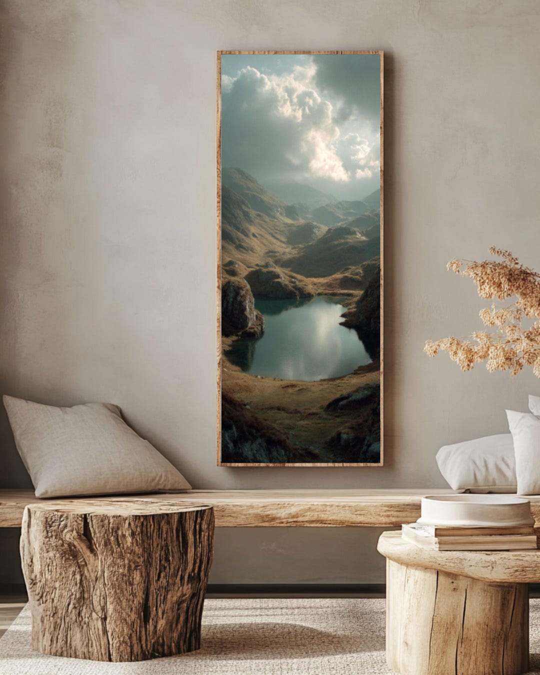 Rustic Cinematic Mountain Lake Wall Art – Landscape With Autumn Hills ...