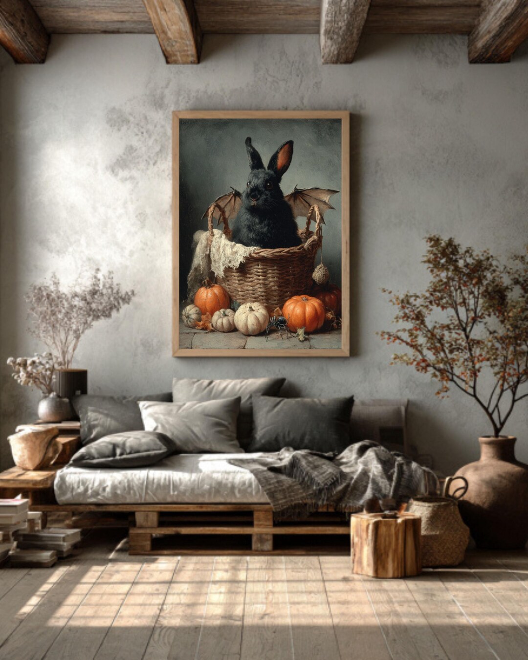 Halloween Rabbit Bat Wings Canvas – Gothic Rustic Wall Art - Etsy